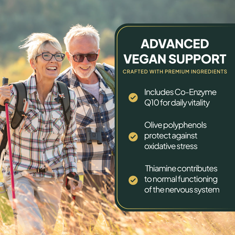 HeartAce Plus lifestyle benefits Co-Enzyme Q10 for vitality, olive polyphenols for oxidative stress protection, and thiamine for normal nervous system function