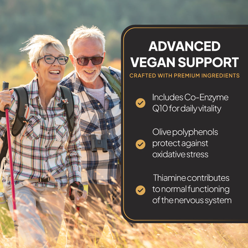 HeartAce Plus lifestyle benefits Co-Enzyme Q10 for vitality, olive polyphenols for oxidative stress protection, and thiamine for normal nervous system function