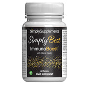 Supplement bottle labeled 'Simply Supplements Simply Best ImmunoBoost with Black Garlic' on a white background