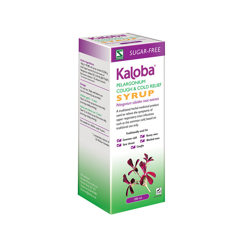 Kaloba Pelargonium Cough & Cold Relief Syrup box on a white background