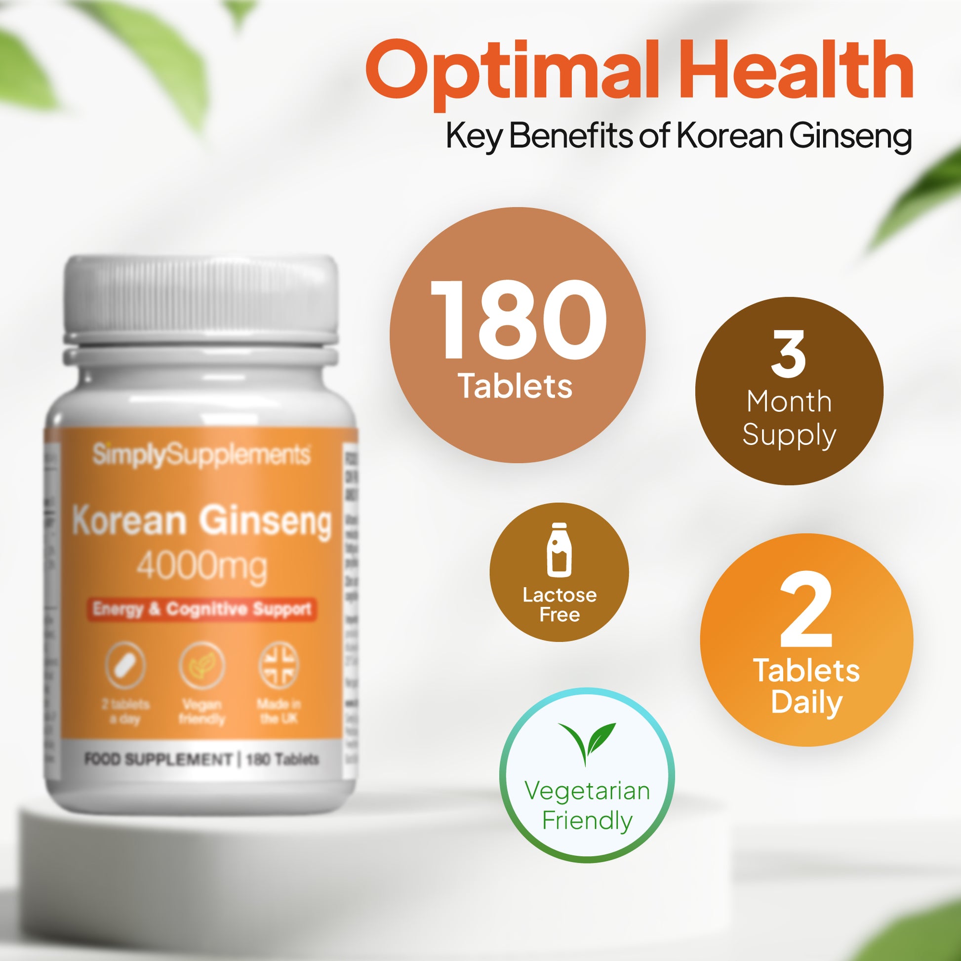 Korean Ginseng Tablets- 3 months' supply, 180 tablets, 2 tablets daily