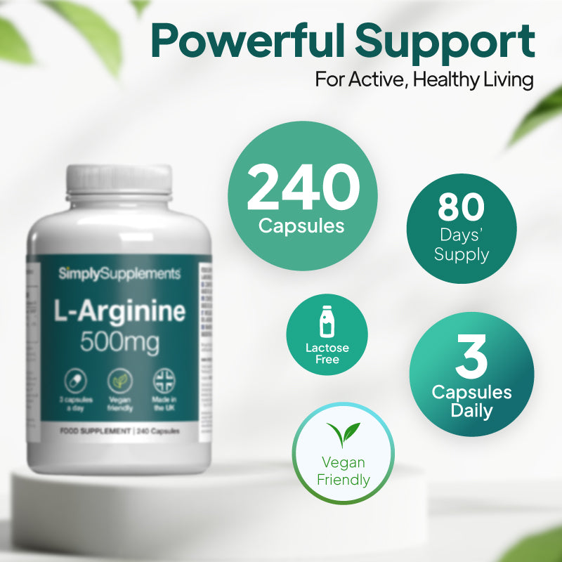 L-Arginine Capsules 500mg provides 240 capsules