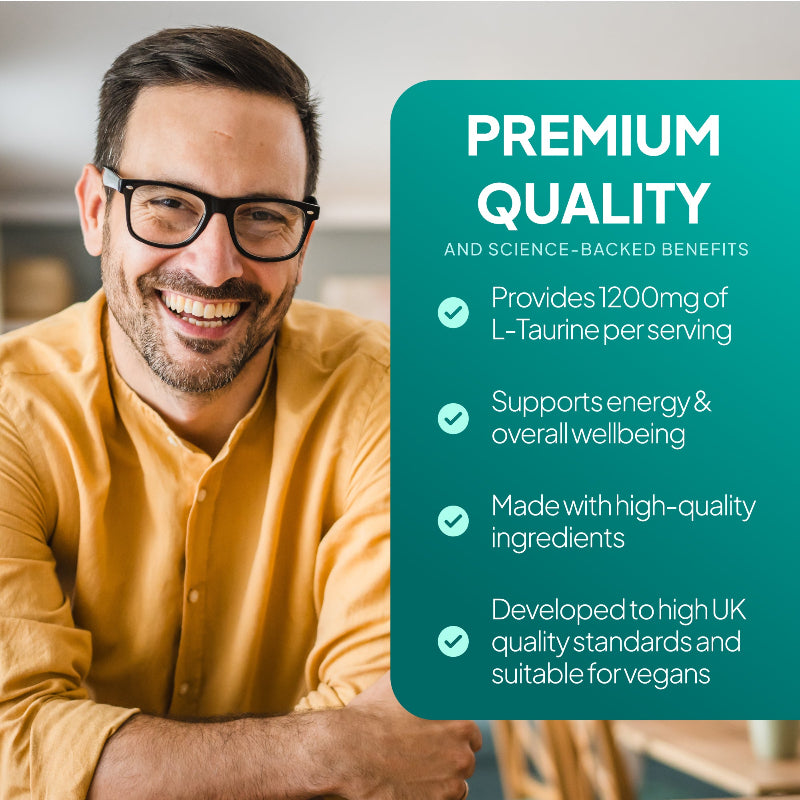 L-Taurine 1200mg supports energy & overall wellbeing and made with high-qaulity ingredients
