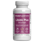 Simply Supplements Libido Plus Women food supplement, 60 capsules, expert combination of amino acids, botanicals, vitamins and minerals, vegan friendly, made in the UK.