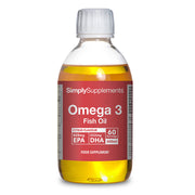 Bottle of SimplySupplements Omega 3 Fish Oil on a white background