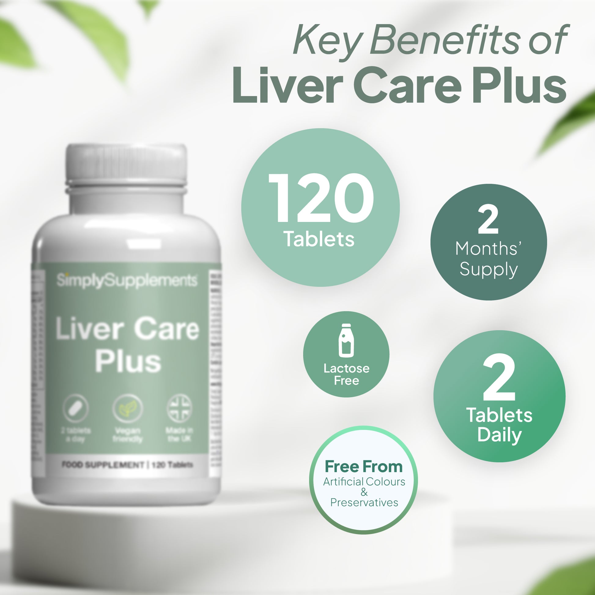 Liver Care Plus Supplement bottle containing 120 tablets.