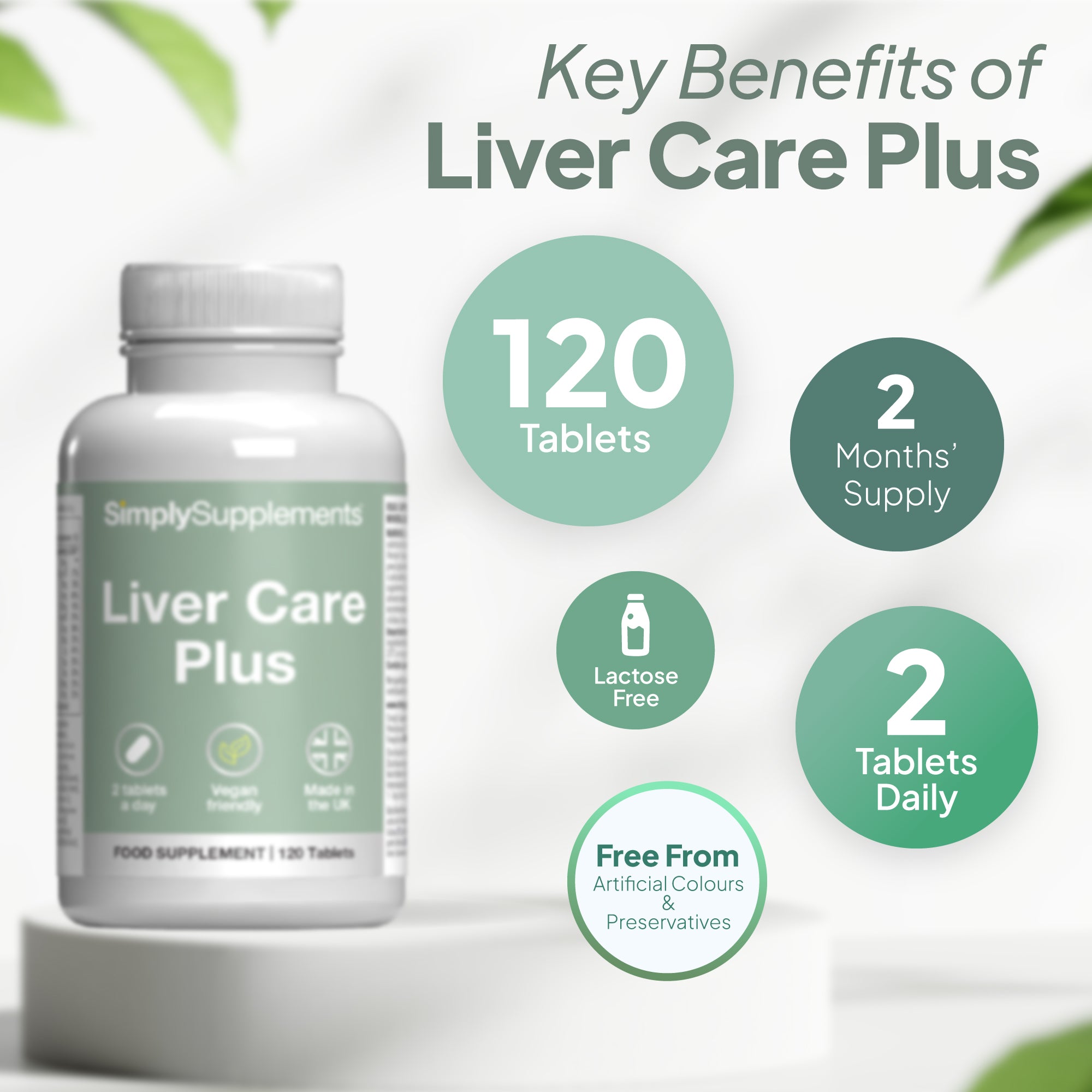 Liver Care Plus Supplement bottle containing 120 tablets.