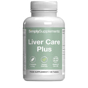 Bottle of SimplySupplements Liver Care Plus supplement on a white background