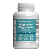 Supplement bottle labeled 'SimplySupplements Magnesium Bisglycinate 1500mg' on a white background