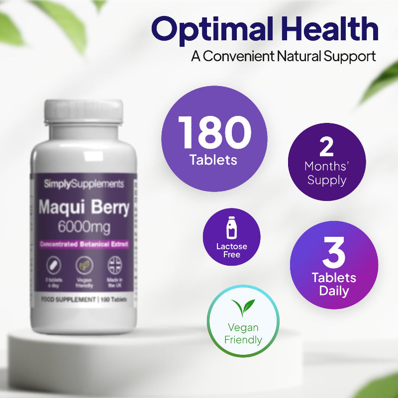 Simply Supplements Maqui Berry Tablets 6,000mg contains 180 tablets
