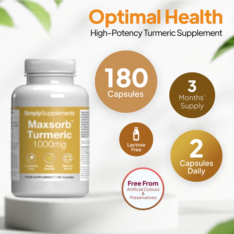 Optimal health high potency turmeric supplement- 180 capsules (3 months' supply), take 2 capsules daily. Lactose free