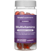 Simply Supplements Multivitamins gummies food supplement with strawberry flavour, essential vitamins and minerals blend for everyday health and vitality, and 60 gummies