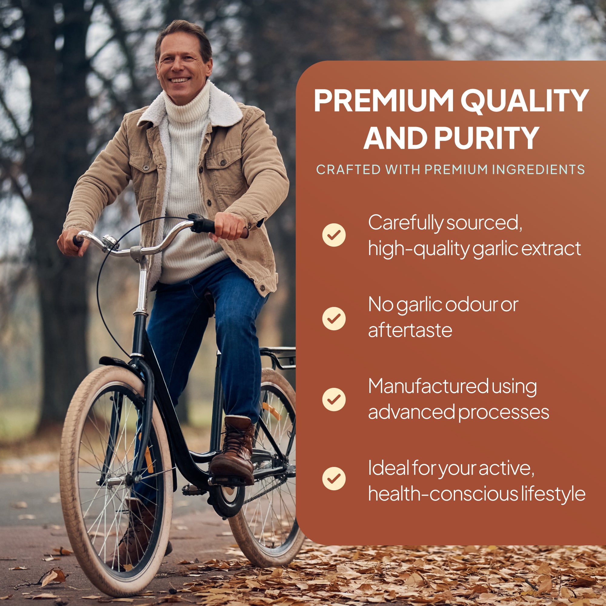 Carefully sources high-quality garlic extract, ideal for active, health-conscious lifestyles.