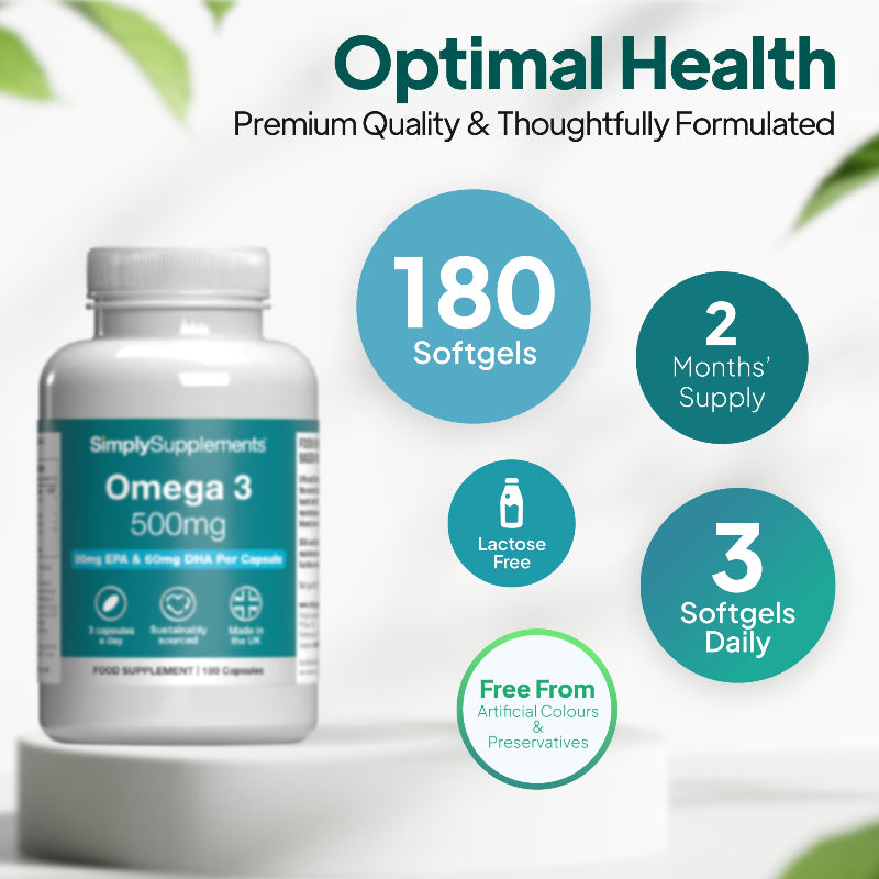 Simply Supplements Omega 3 Capsules 500mg 180 softgels