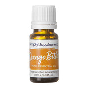 Two bottles of Simply Supplements Orange Bitter essential oil on a white background