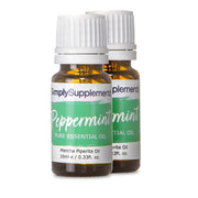 Two bottles of Simply Supplements Peppermint Pure Essential Oil on a white background