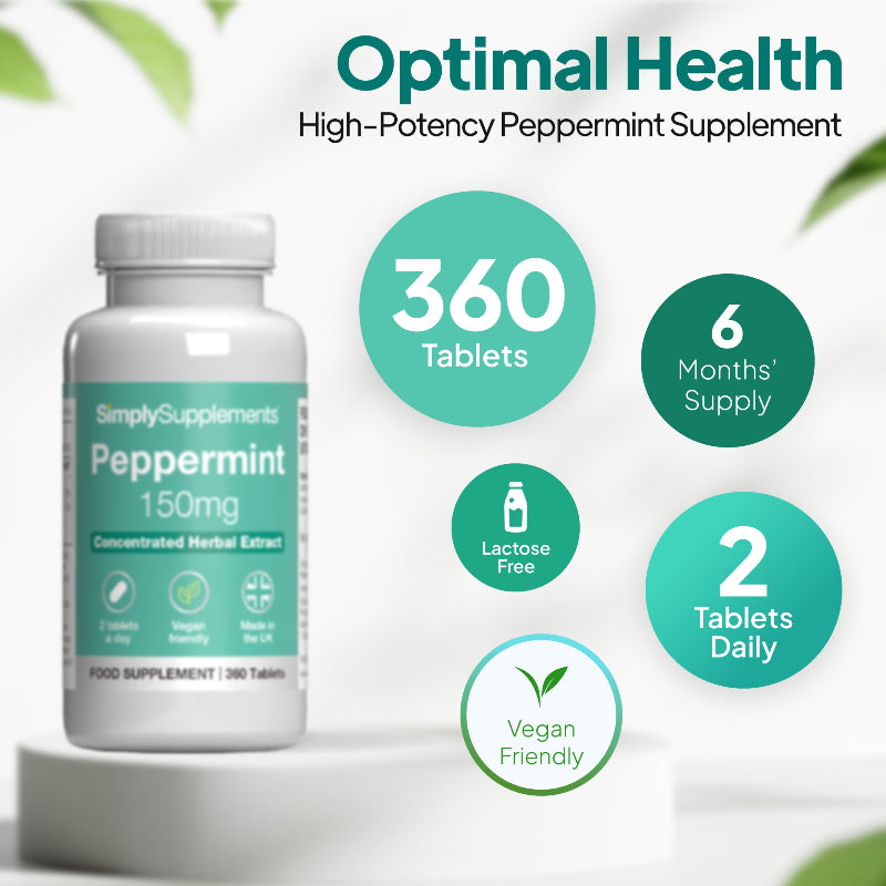 Simply supplements Peppermint 150mg, containing 360 tablets