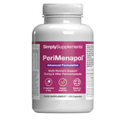 Supplement bottle labeled 'PeriMenapol' by SimplySupplements on a white background