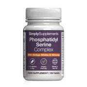 Supplement bottle labeled 'Phosphatidyl Serine Complex' by Simply Supplements on a white background