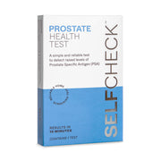 Prostate health test packaging with 'SELF CHECK' branding on a white background