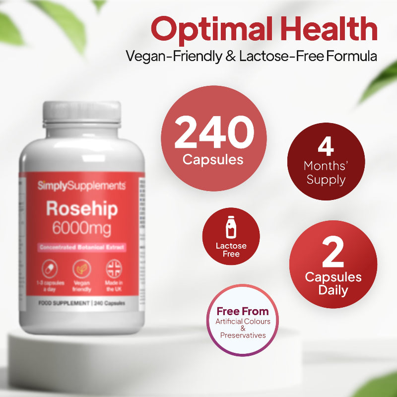 Simply Supplements Rosehip Capsules 6,000mg contains 4 months' supply