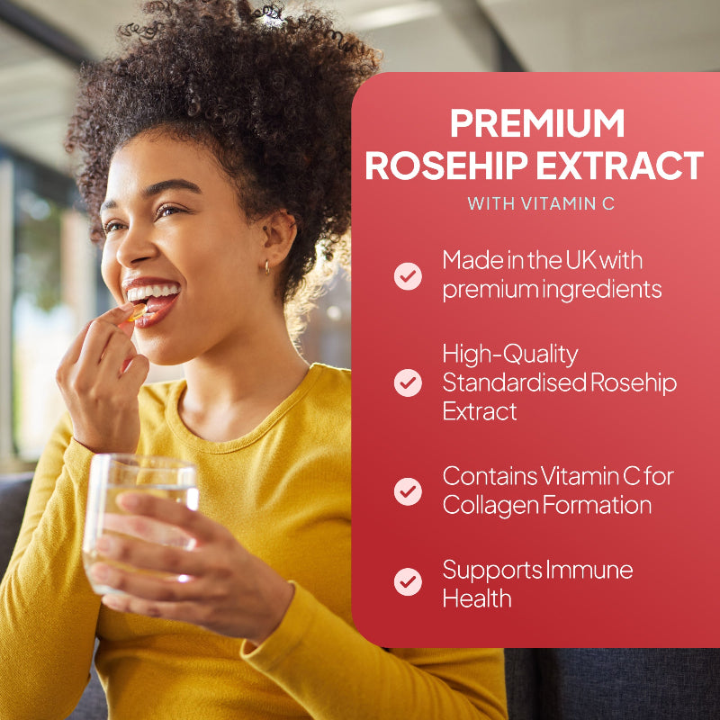 Simply Supplements Rosehip Capsules 6,000mg is made in the UK with premium ingredients