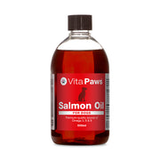 Bottle of Vita Paws Salmon Oil for dogs on a white background
