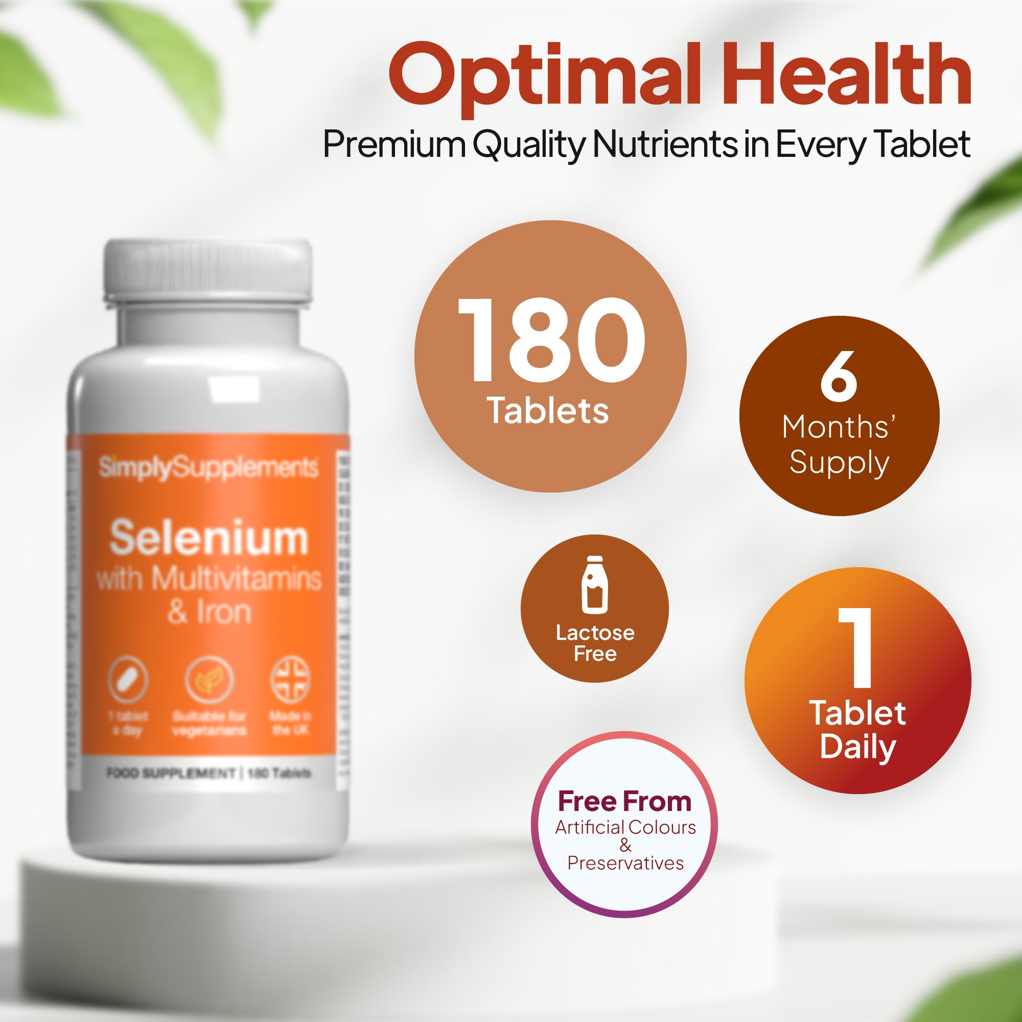 Premium quality selenium product with 180 tablets.1 tablet daily. 6 months' supply