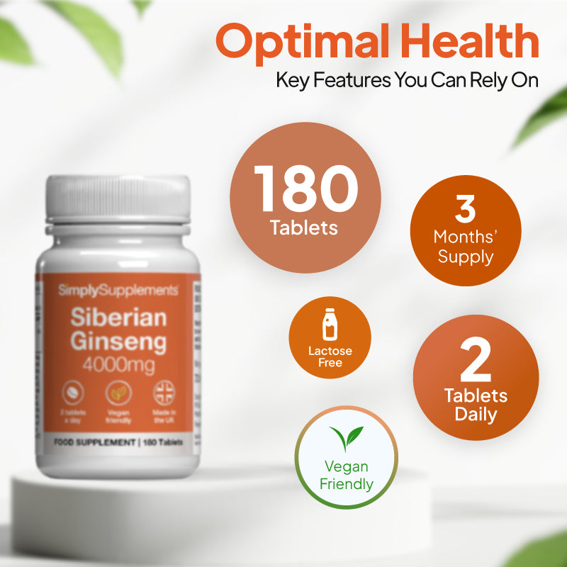 Simply Supplements Siberian Ginseng 4,000mg include 180 tablets