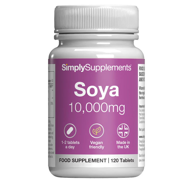 SimplySupplements Soya 10,000mg supplement bottle on a white background