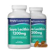 Two bottles of Simply Supplements Soya Lecithin 1200mg on a white background