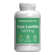 A bottle of Simply Supplements Soya Lecithin 4800mg on a white background
