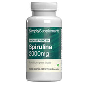 Supplement bottle of Spirulina 2000mg by Simply Supplements on a white background