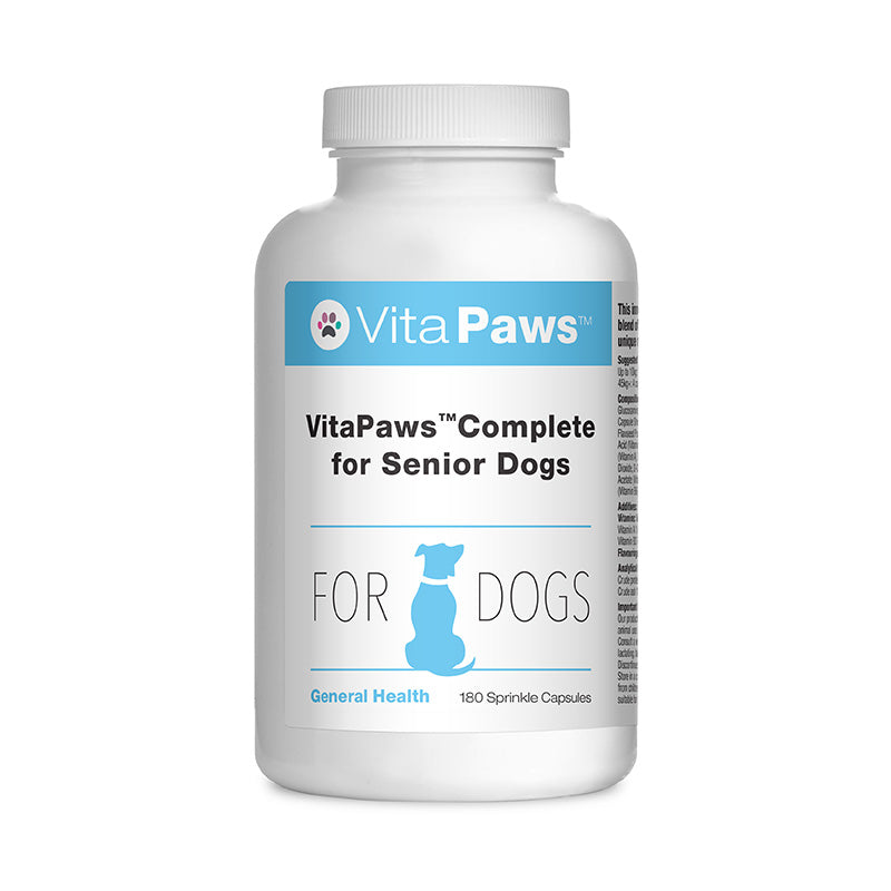 VitaPaws Complete for Senior Dogs supplement bottle on a white background