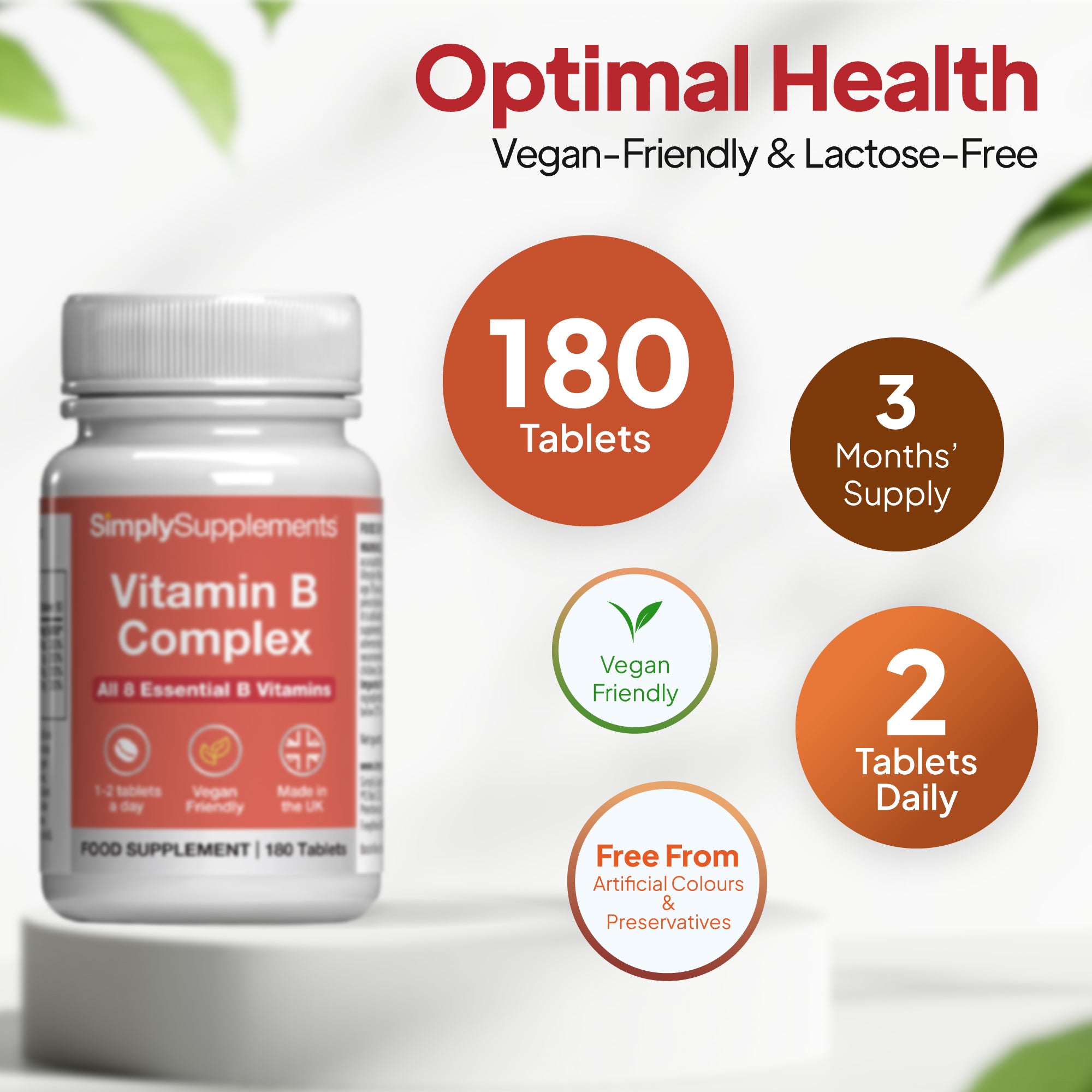 Simply Supplements Vitamin B Complex Tablets provides 180