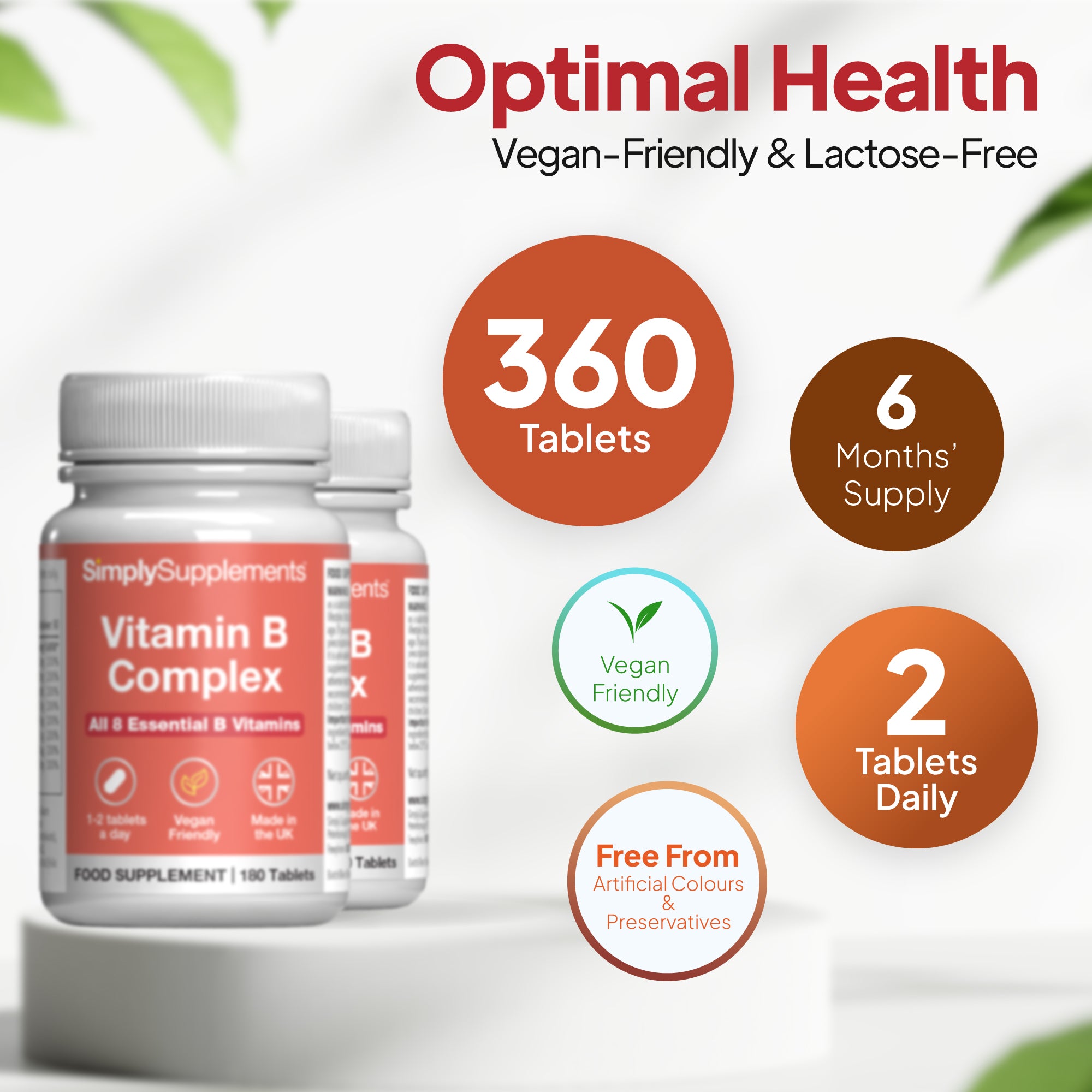 Simply Supplements Vitamin B Complex Tablets provides 360 tablets.
