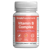 Bottle of SimplySupplements Vitamin B Complex on a white background