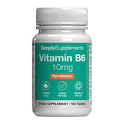 Bottle of SimplySupplements Vitamin B6 10mg on a white background