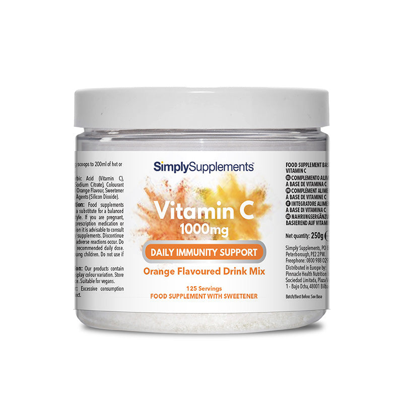 Jar of Simply Supplements Vitamin C drink mix on a white background