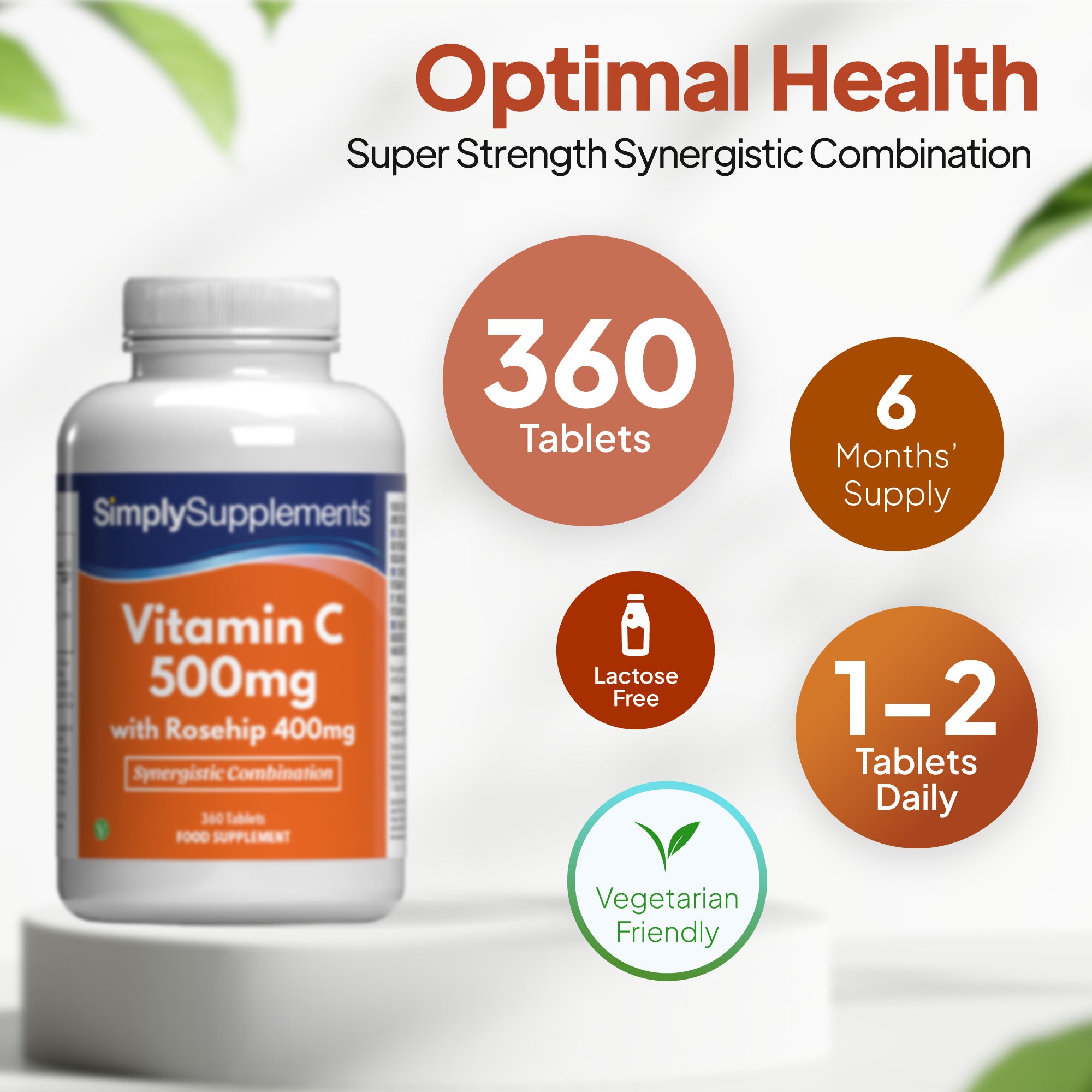 Simply Supplements Vitamin C 500mg with Rosehip 400mg 360 tablets