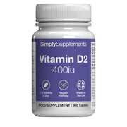 SimplySupplements Vitamin D2 400iu supplement bottle on a white background