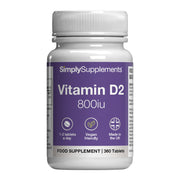 SimplySupplements Vitamin D2 800iu supplement bottle on a white background