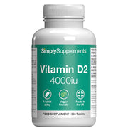 Bottle of SimplySupplements Vitamin D2 4000iu on a white background