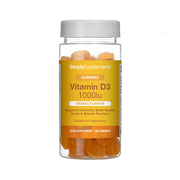 SimplySupplements Vitamin D3 1000iu gummies food supplement with orange flavour, supporting immunity, bone health, teeth and muscle function, suitable for vegetarians, and 60 gummies