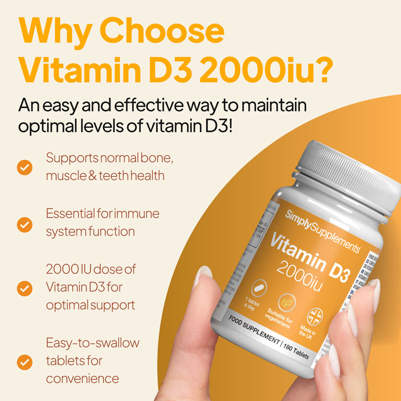 Vitamin D3 Tablets 2000iu support bone, muscle & teeth along with immune system. easy to swallow tablets