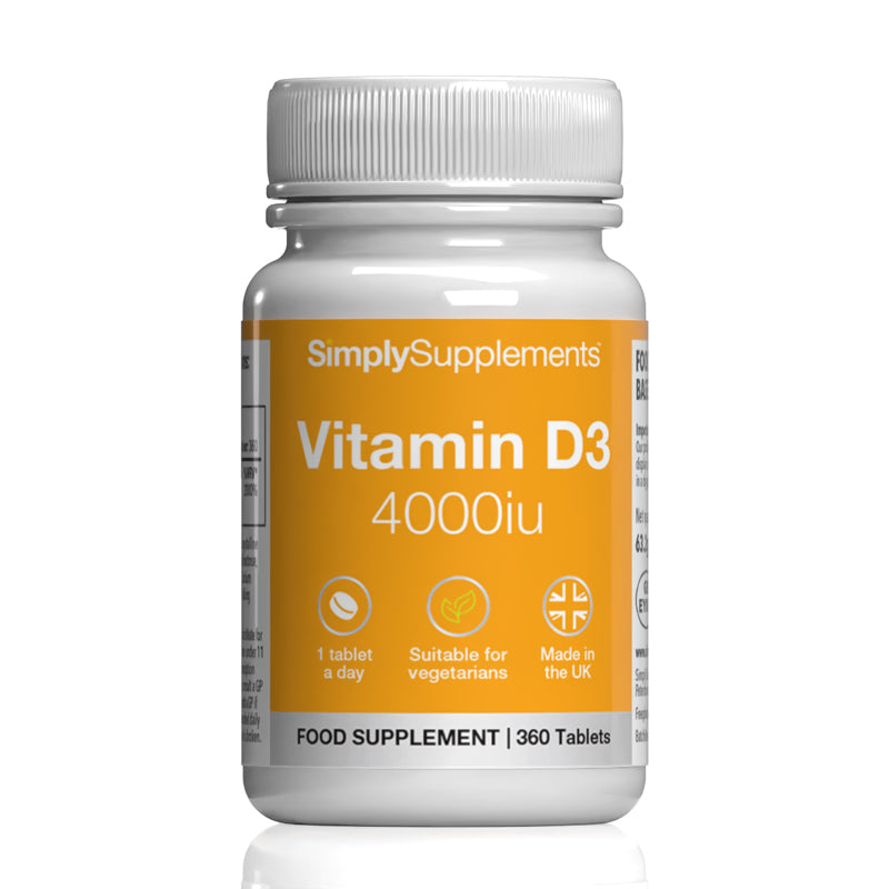 Supplement bottle labeled 'Simply Supplements Vitamin D3 4000iu' on a white background
