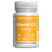 Supplement bottle labeled 'Simply Supplements Vitamin D3 4000iu' on a white background