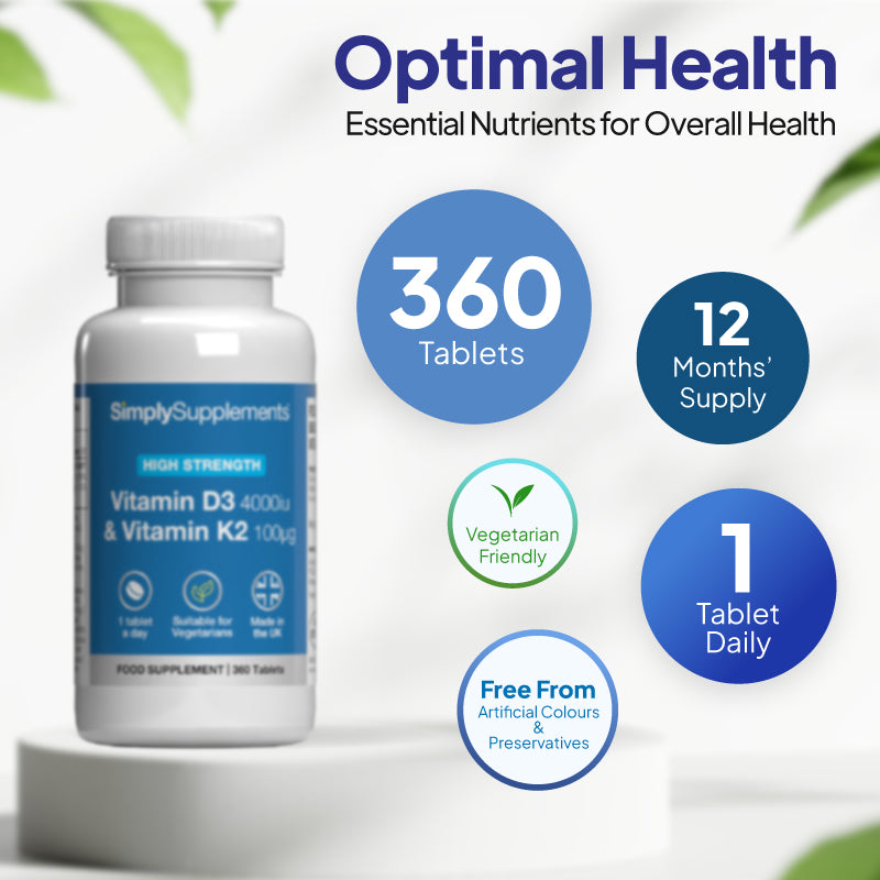 Simply Supplements Vitamin D3 4000iu & Vitamin K2 100mcg 360 tablets