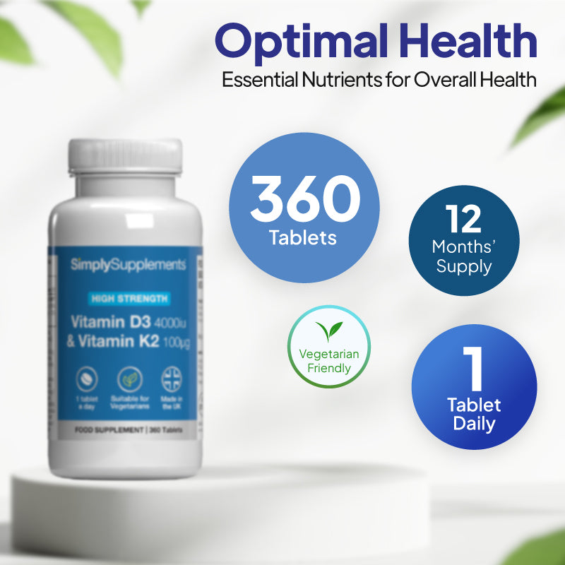 Simply Supplements Vitamin D3 4000iu & Vitamin K2 100mcg 360 tablets
