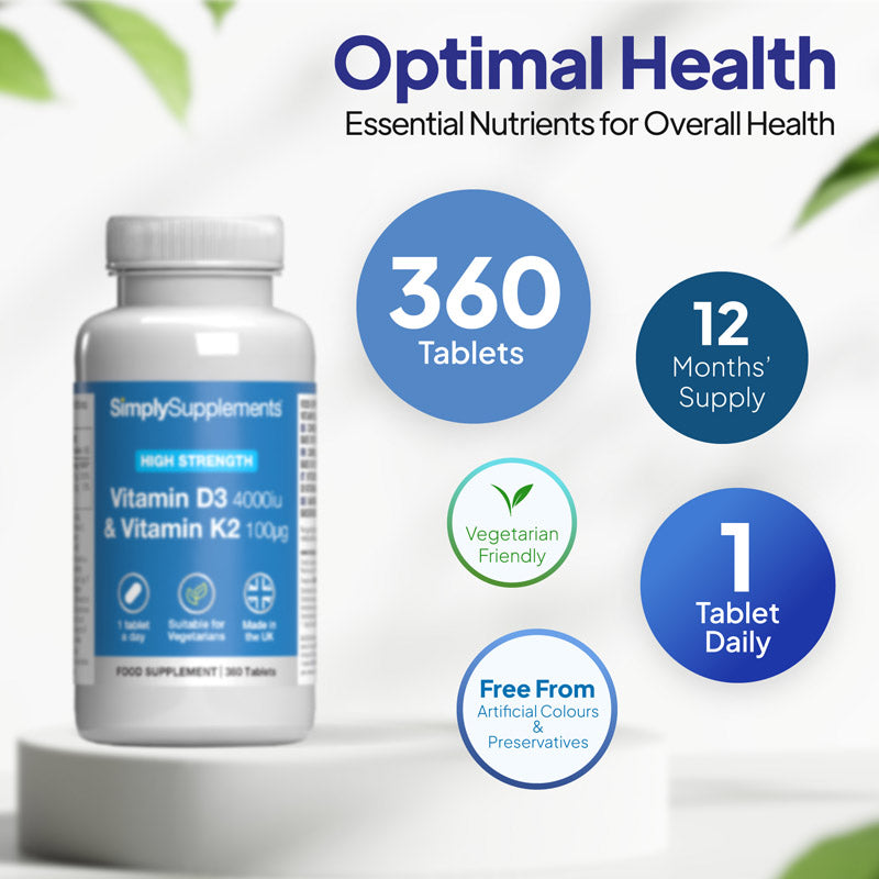 Simply Supplements Vitamin D3 4000iu & Vitamin K2 100mcg 360 tablets